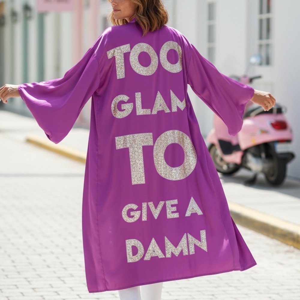 Too Glam To Give A Damn Purple Women's Kimono Jacket Cover Coat